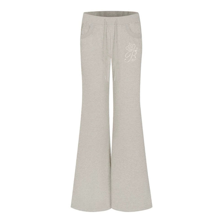 Women Flared Lounge Pants with High Comfort Waistband, Drawstring and Rhinestone Logo Amarae