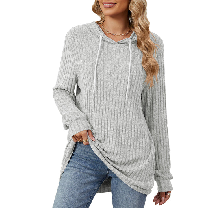 Long hoodie for women casual with ribbed structure and side slits Lune London