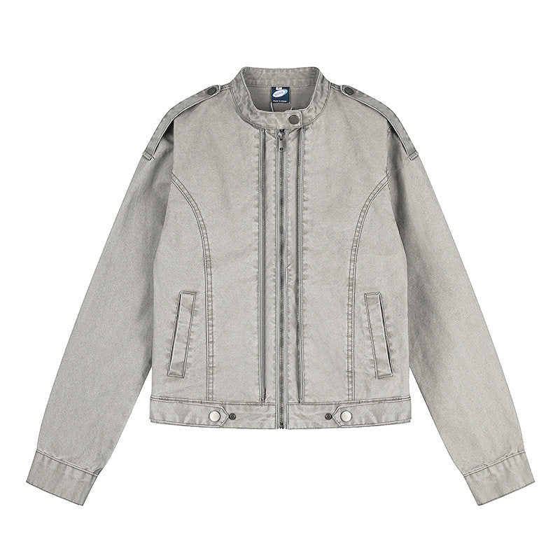 Women's Short-Cut Utility Jacket with Stand-Up Collar and Epaulettes Amarae
