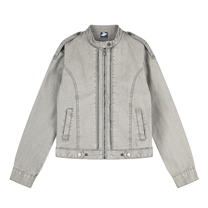 Women's Short-Cut Utility Jacket with Stand-Up Collar and Epaulettes Amarae