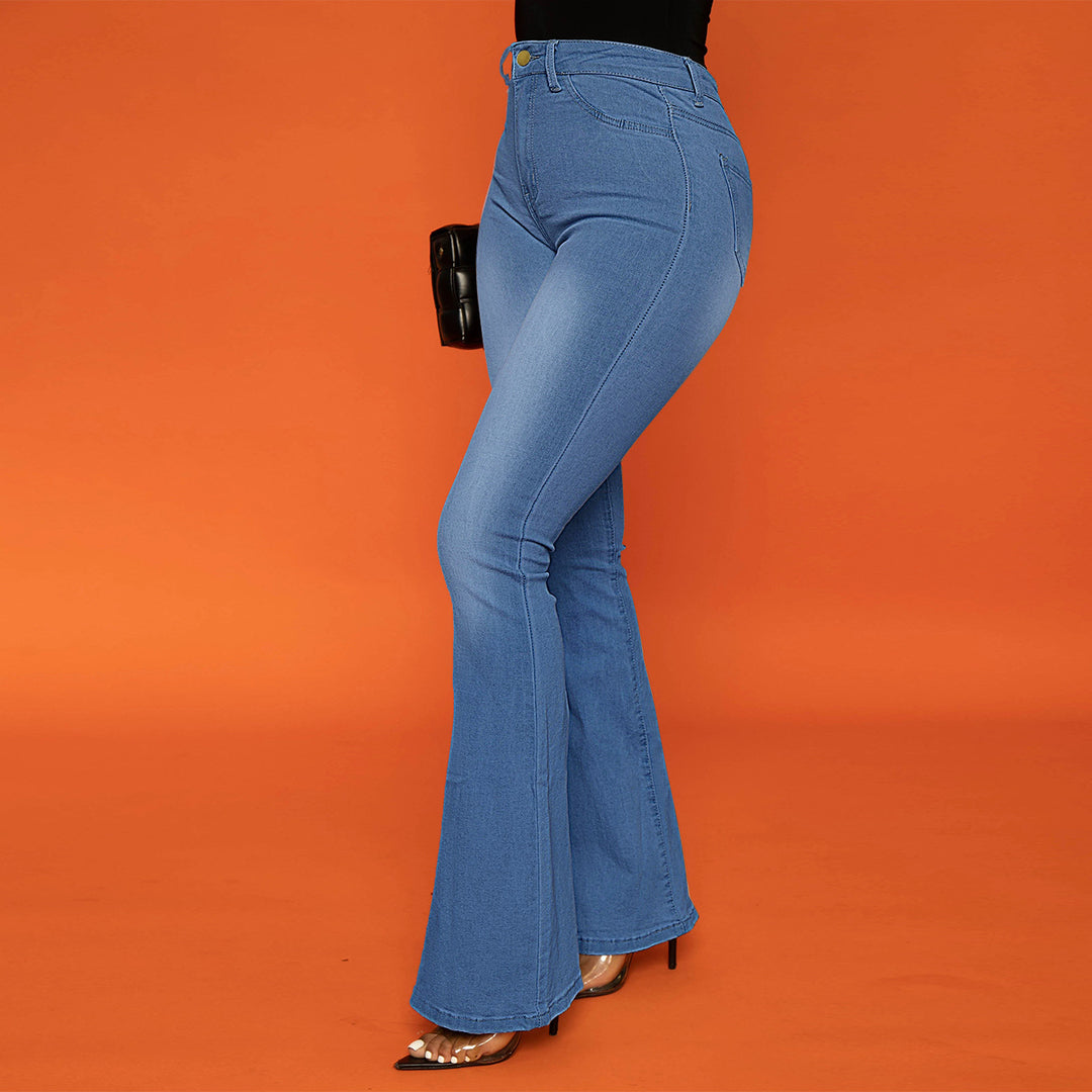 Ladies' high-waisted fitted flared jeans made of stretch denim with flared leg Amarae