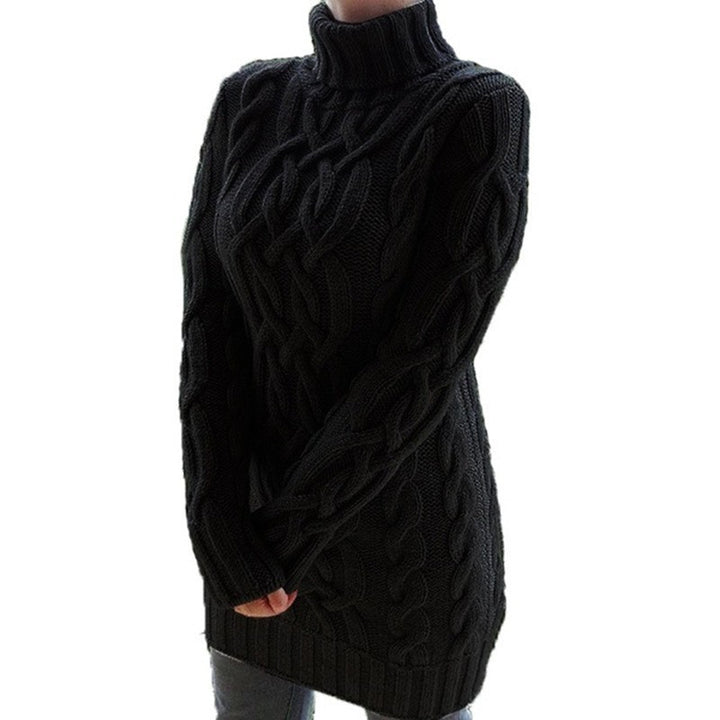 Chunky knit pullover for women with high collar and cable knit pattern Lune London