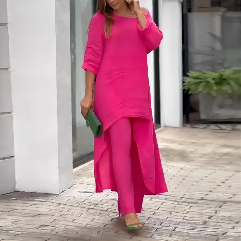 Women's airy linen-blend tunic set with wide palazzo pants Amarae