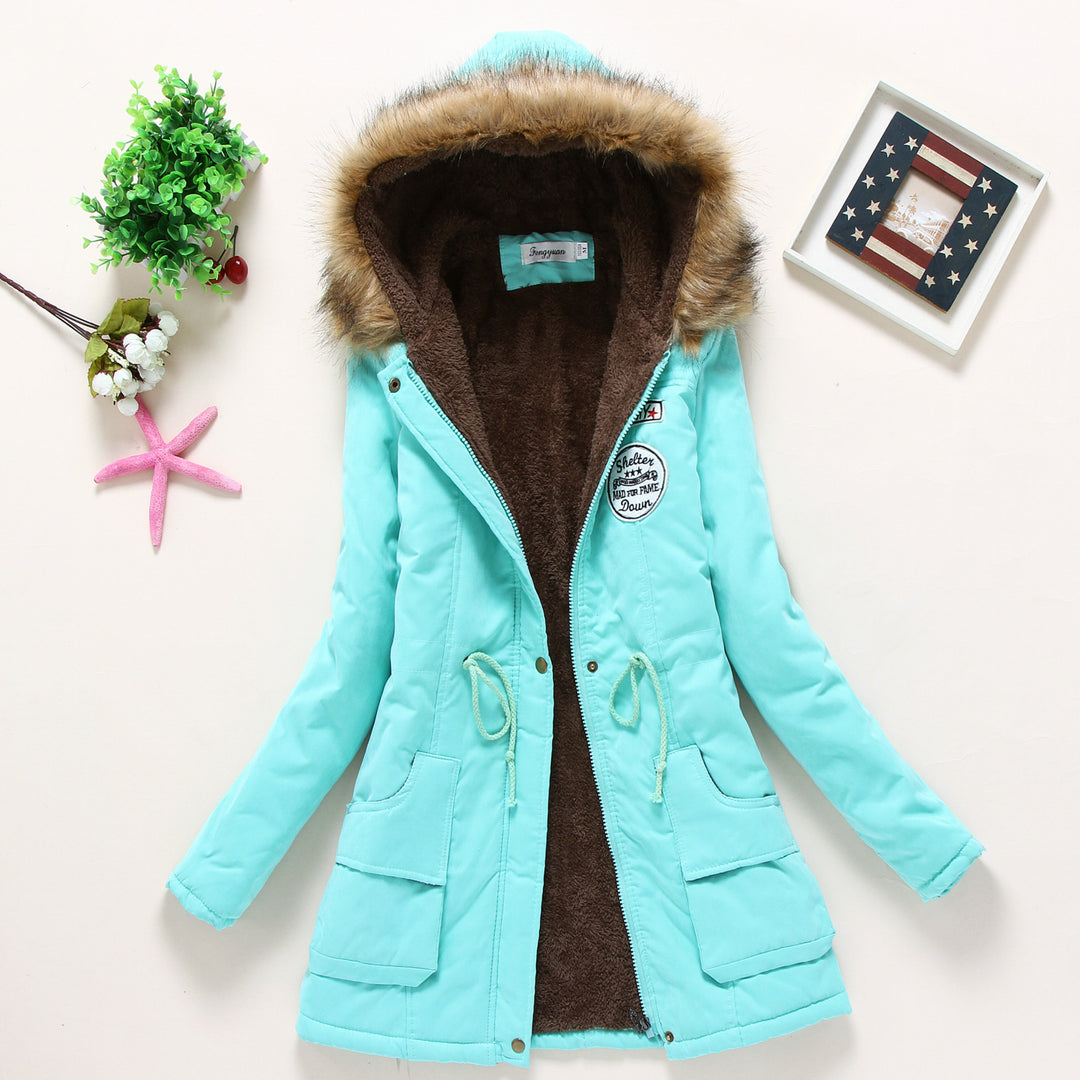 Ladies quilted parka jacket with hood and faux fur lining Lune London