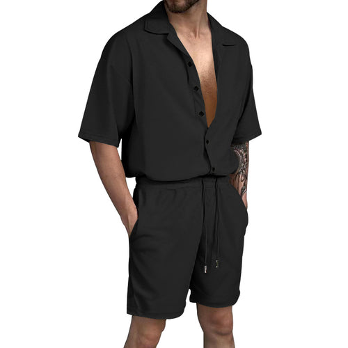 Casual short sleeve shirt and shorts set for men with elastic waist and practical pockets Amarae
