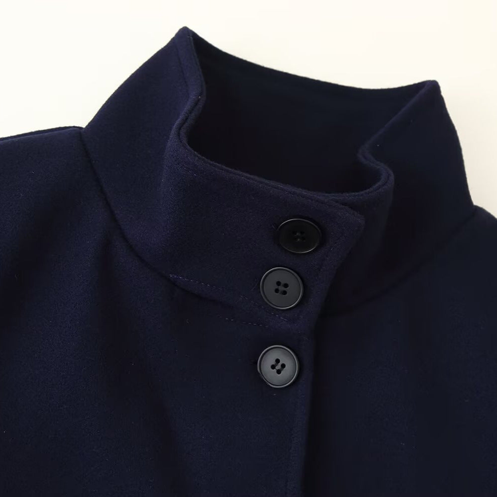 Women's Boxy Short Jacket with High Stand Collar and Concealed Button Placket Amarae