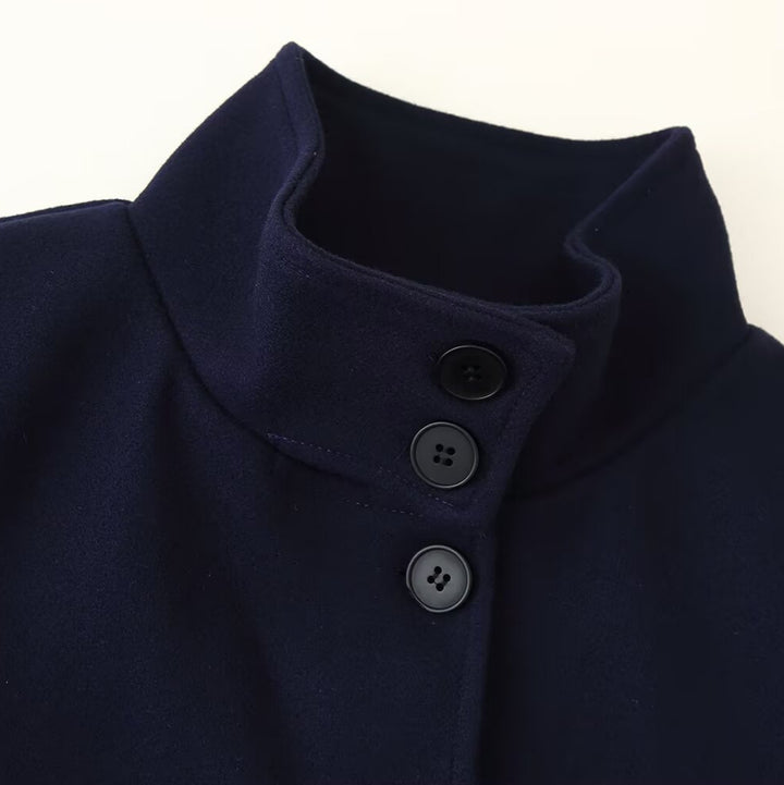 Women's Boxy Short Jacket with High Stand Collar and Concealed Button Placket Amarae