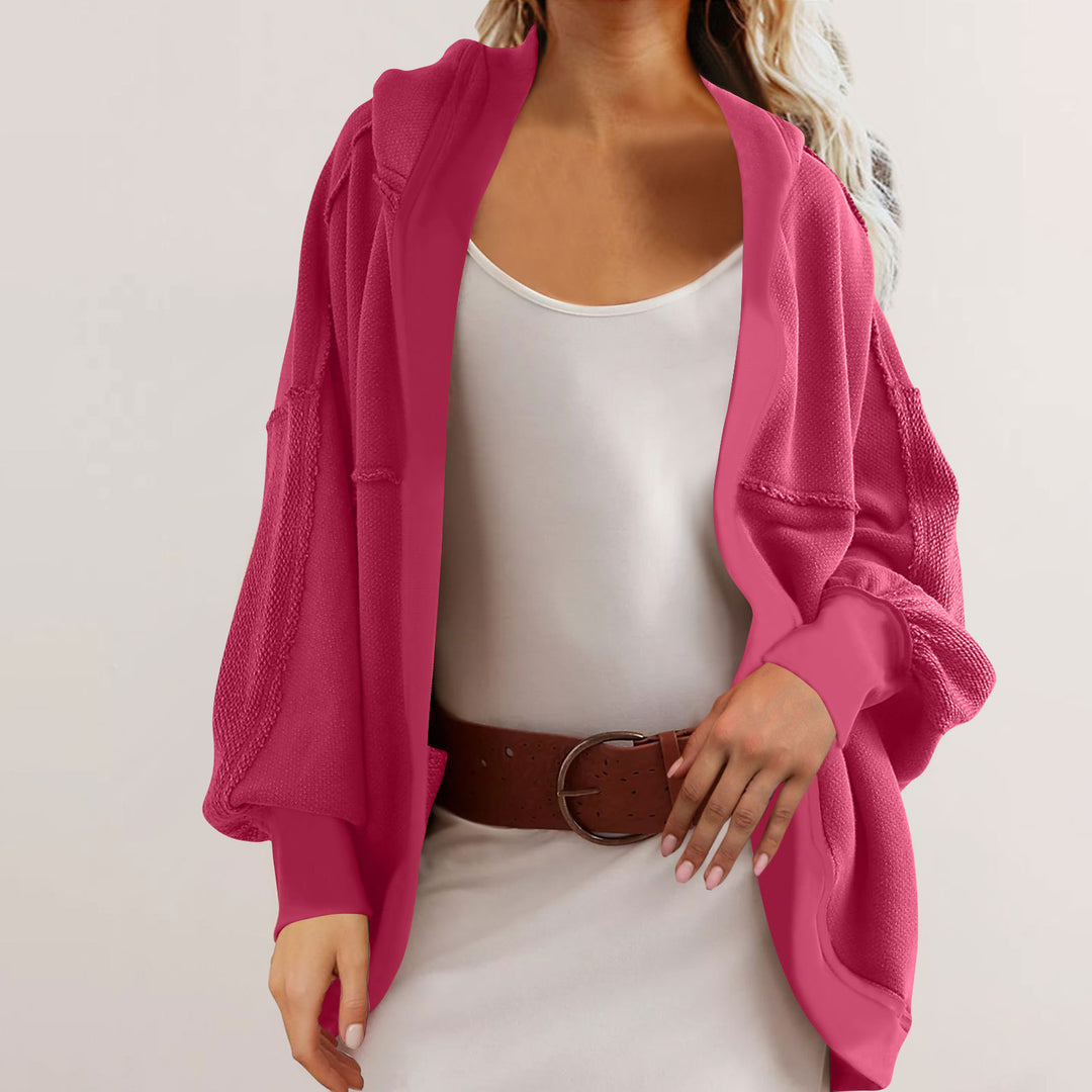 Ladies oversized knitted cardigan with hood and pockets Lune London