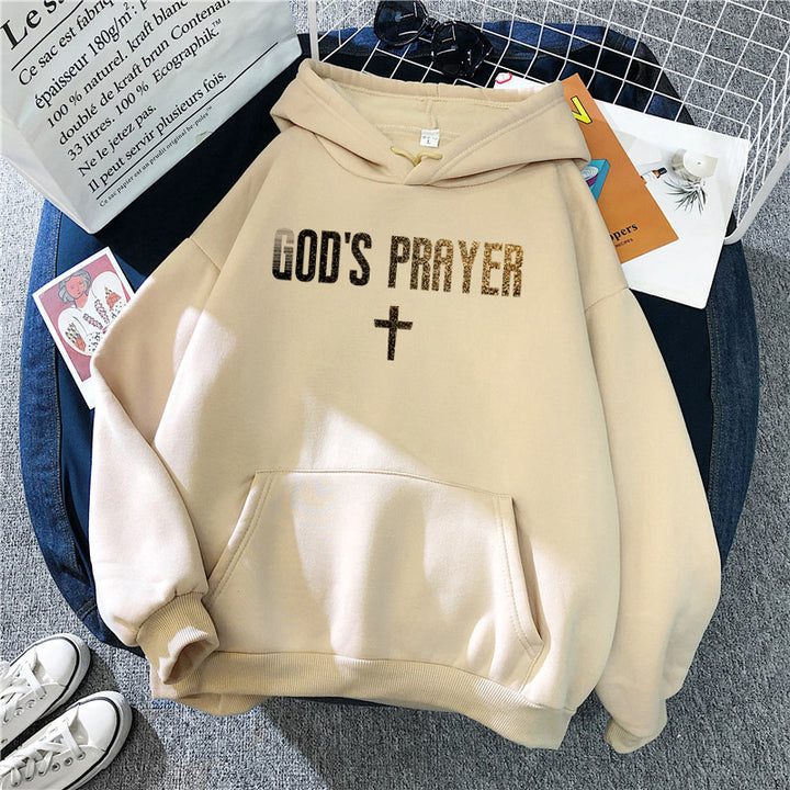 Women's hooded sweatshirt with unique lettering and cross design Chic & Stil