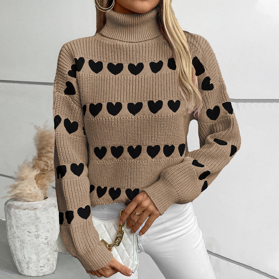 Knit sweater for women with heart-shaped pattern and high collar Lune London