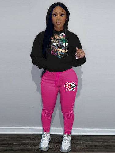 Women's hoodie and jogger set with a unique skull design Amarae