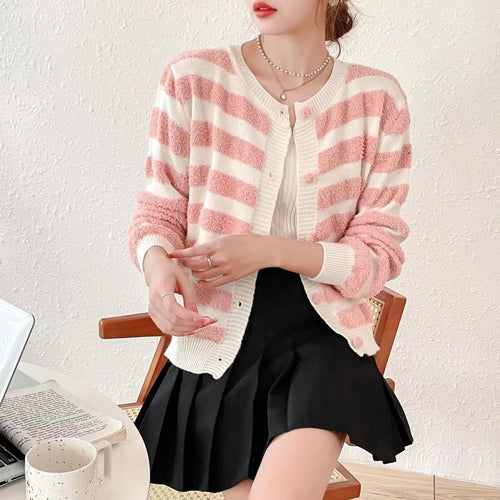 Ladies Cozy Knit Pullover with Chic Maritime Stripes and Style