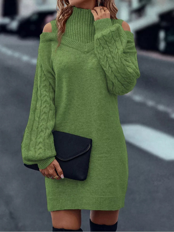 Knit dress for women with off-shoulder design and complex twisted pattern structure Lune Londonl