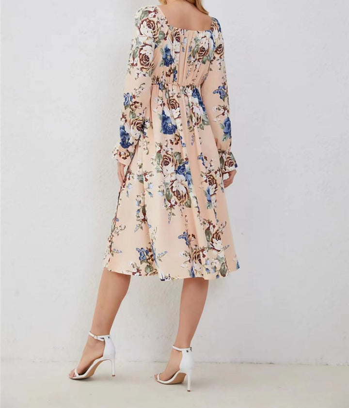 Midi dress for women with floral pattern and side slits Lune London