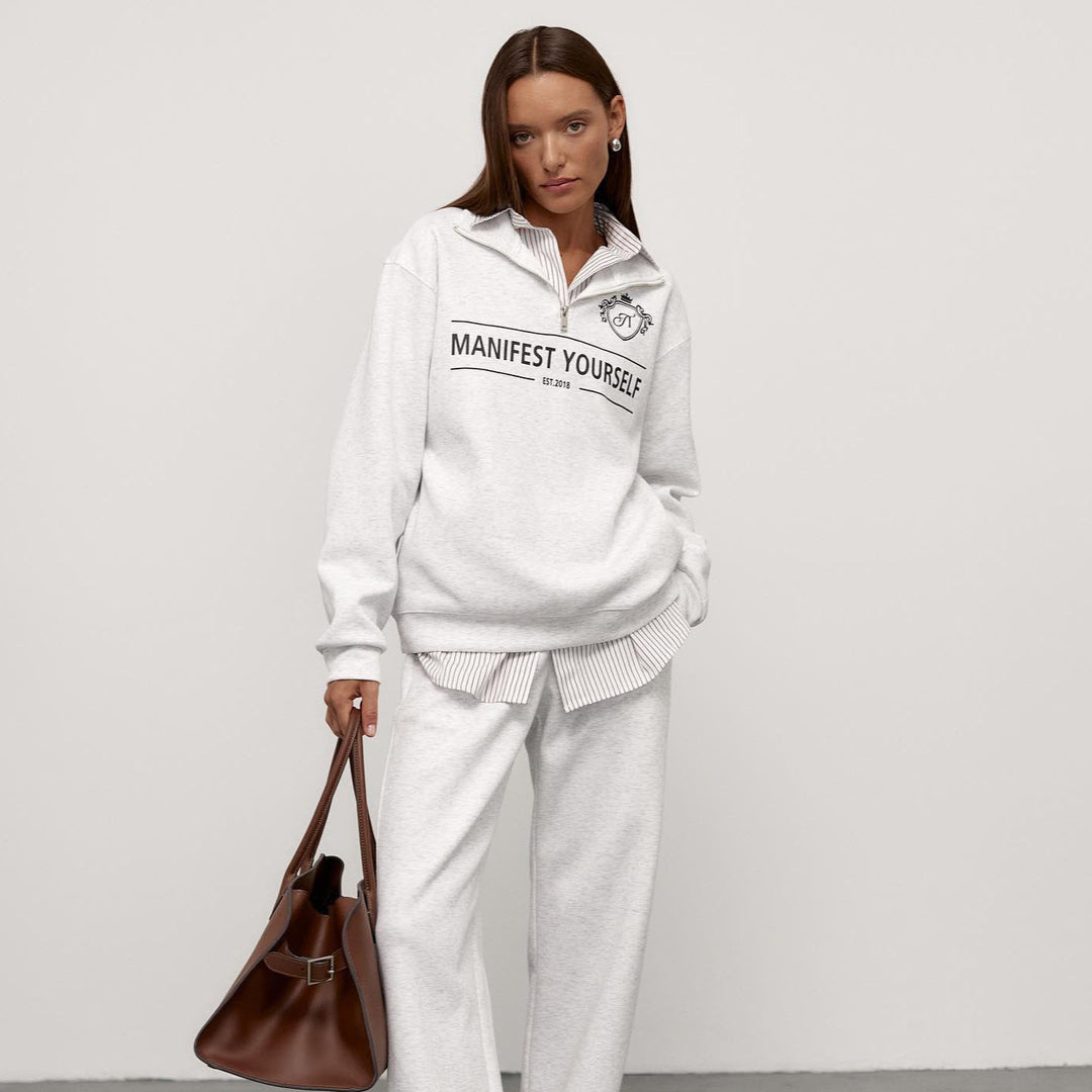 Fashionable women's sweatshirt with high collar and creative print Amarae