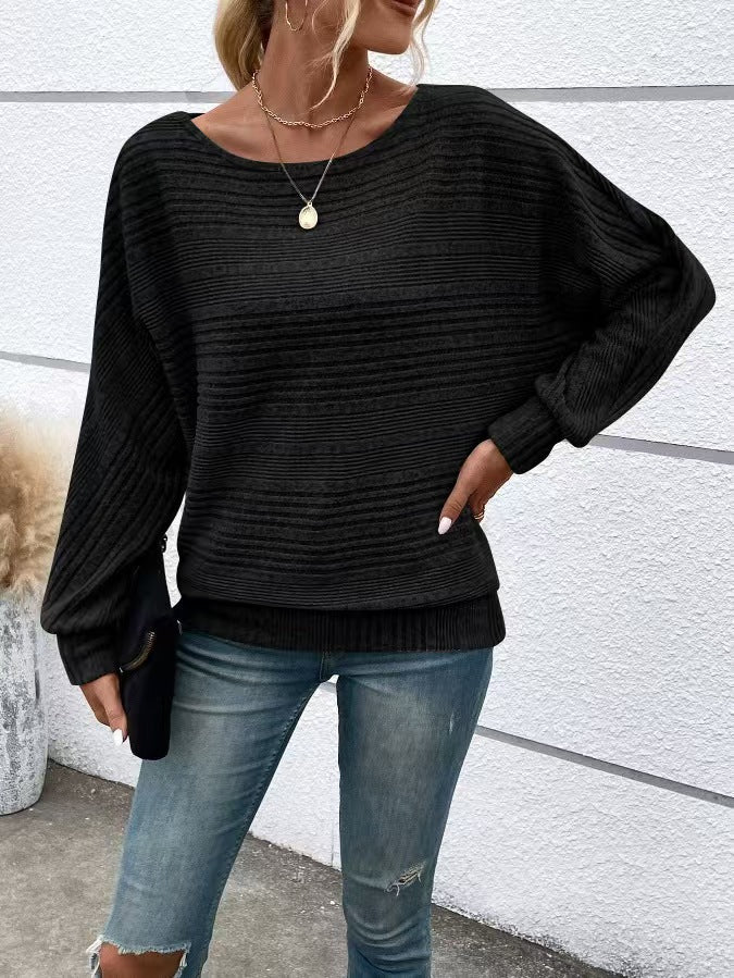 Pull décontracté pour femmes avec motif rayé texturé et manches larges Chic & Stil