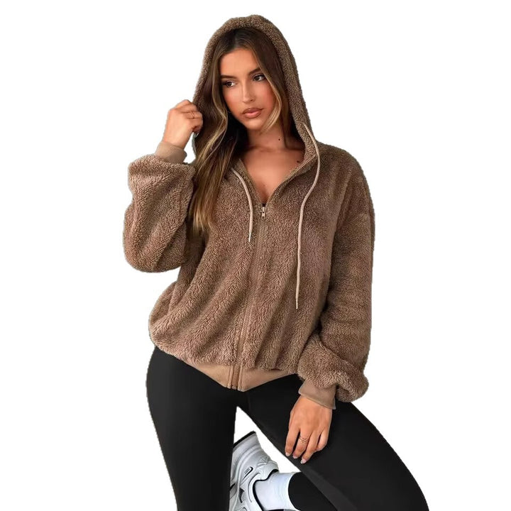 Teddy-fleece jacket for women with hood and elastic cuffs Lune London