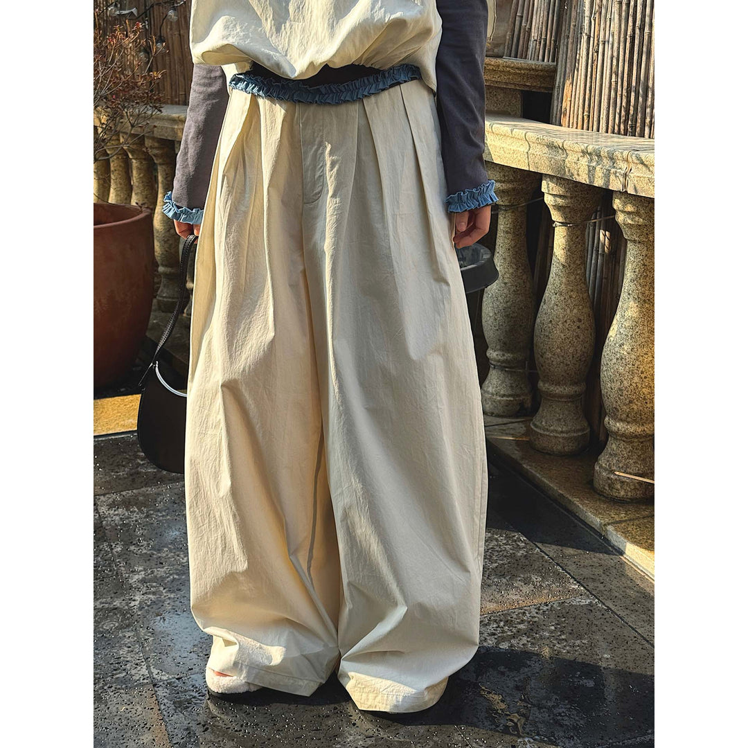 Women Wide High-Waist Pleated Cotton Palazzo Pants Amarae
