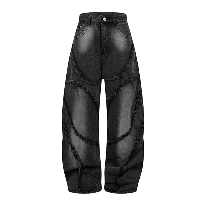 Women's baggy jeans with high waist, balloon-shaped width, and frayed patch seams Amarae
