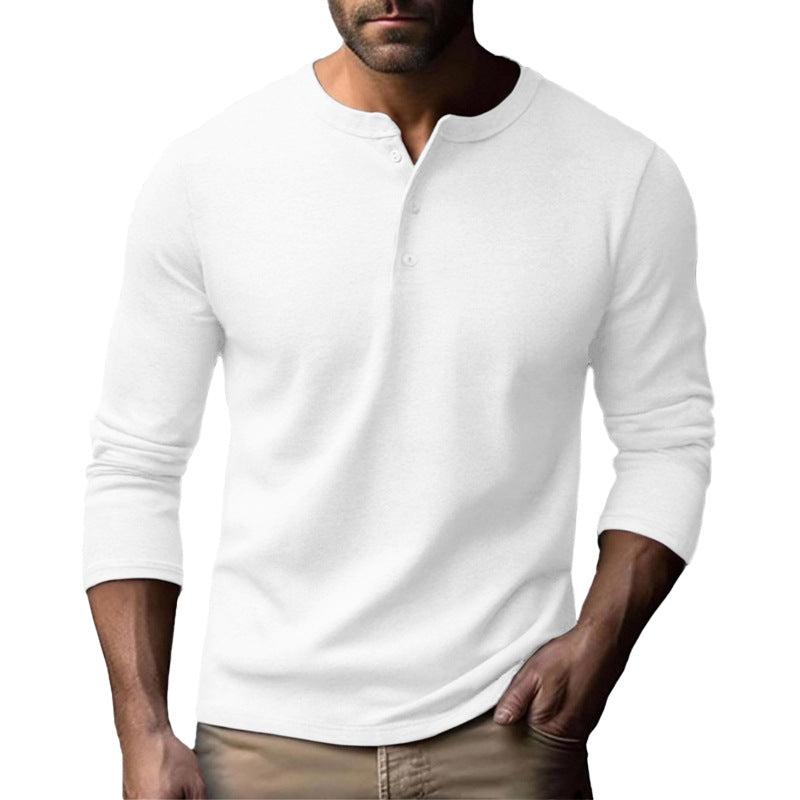 Men's Long Sleeve Henley Shirt in Breathable Cotton Blend Lune London