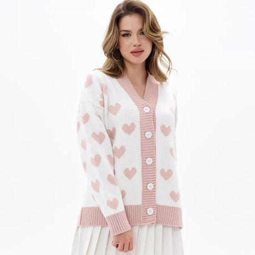 Cardigan pour femmes avec motif cœur et fermeture à bouton Chic & Stil