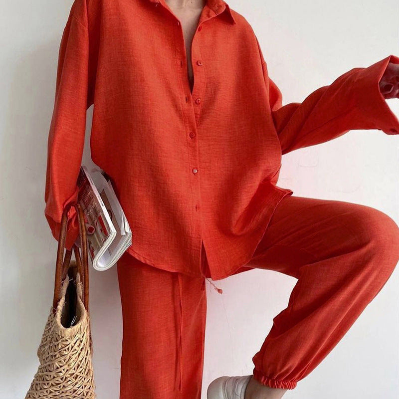 Loose linen set for women with elegant shirt and wide pants Lune London
