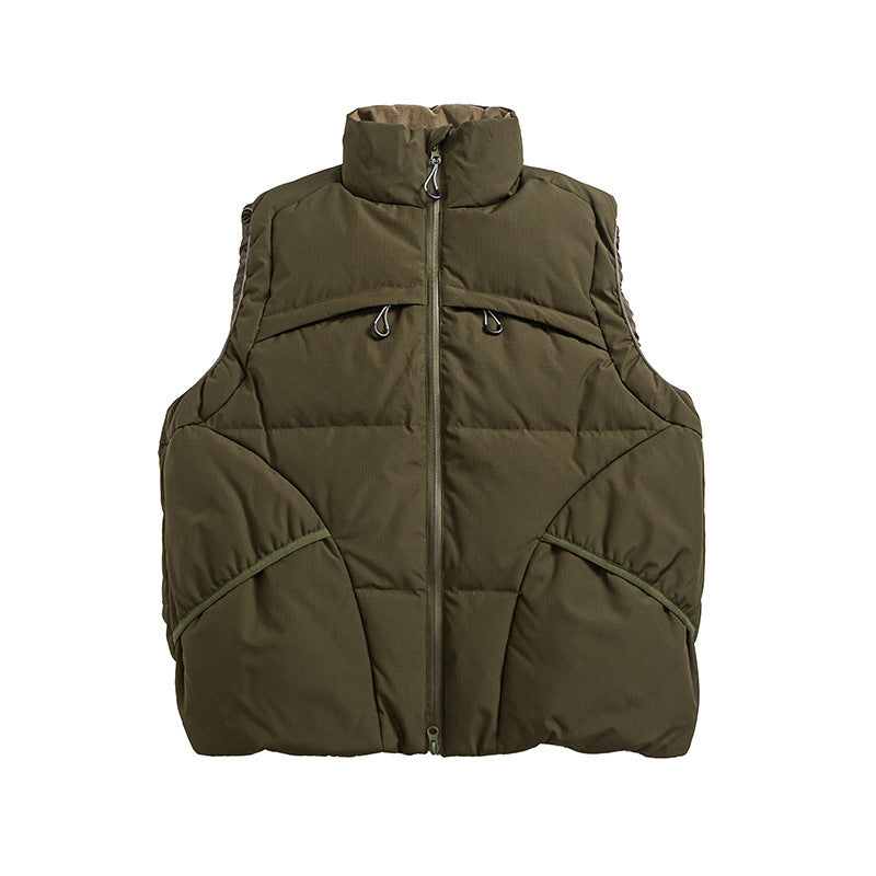 Unisex Padded Stand-Up Collar Vest with Two-Way Zipper and Drawstring Details Amarae