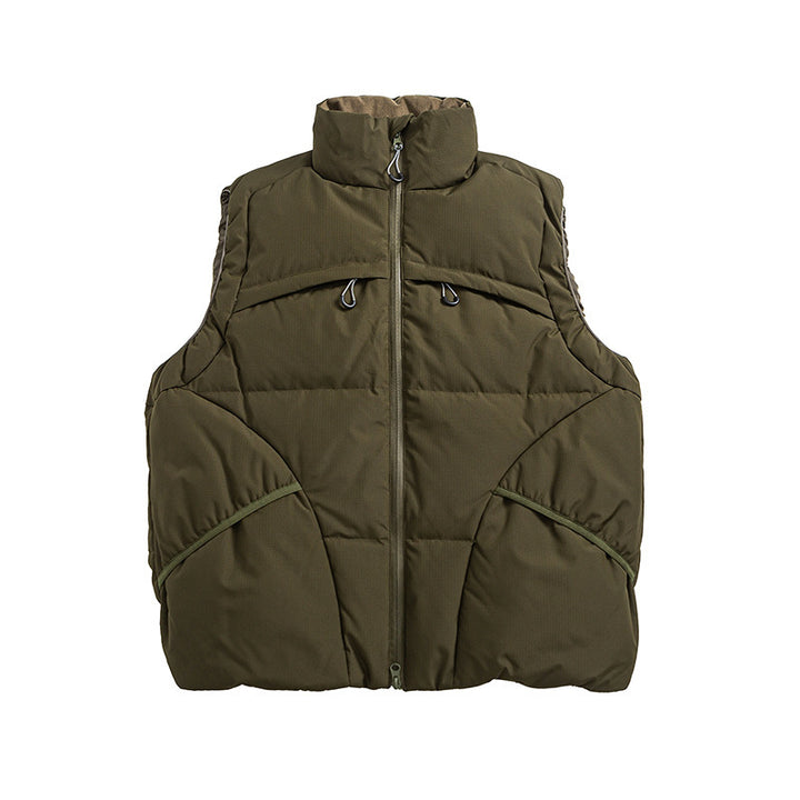 Unisex Padded Stand-Up Collar Vest with Two-Way Zipper and Drawstring Details Amarae