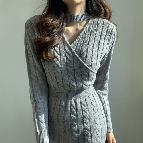 Robe longue en tricot pour femme avec un motif de câble coloré et une taille haute Chic & Stil