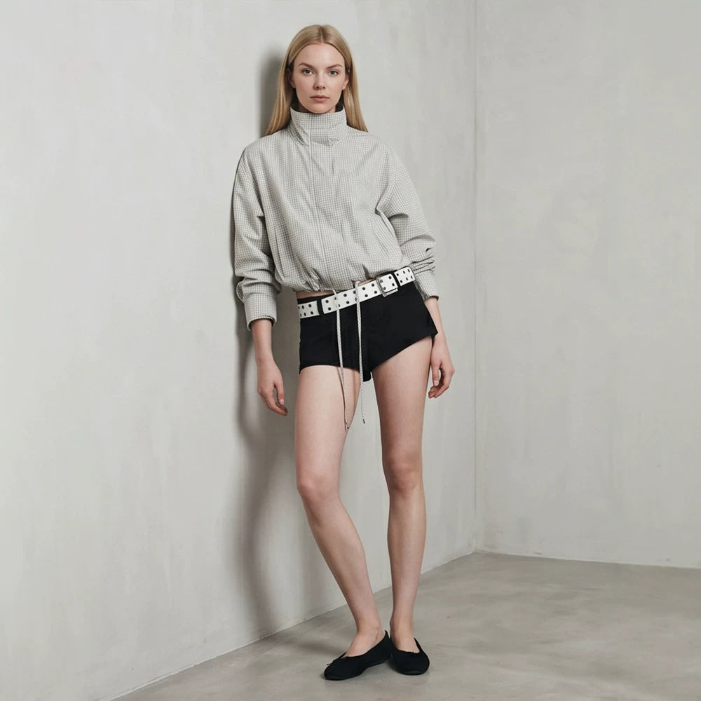 Women’s short cut lightweight transitional jacket with stand-up collar and elastic hem Amarae