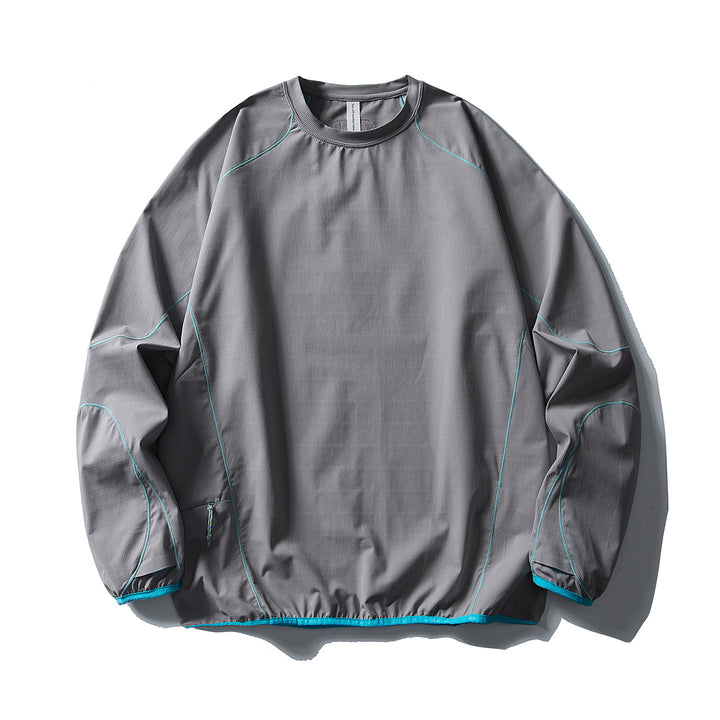 Unisex Technical Oversized Crew Neck Sweater with Flatlock Seams and Side Zipper Pocket Amarae
