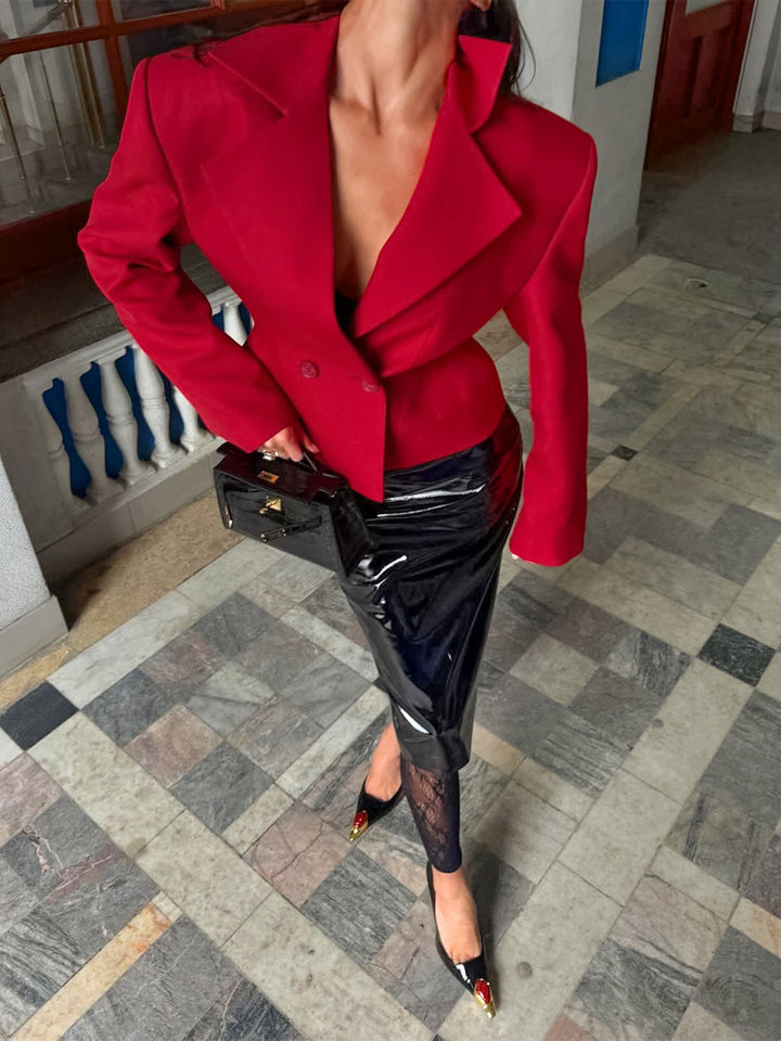Ladies tailored short blazer with striking lapels and padded shoulders Amarae