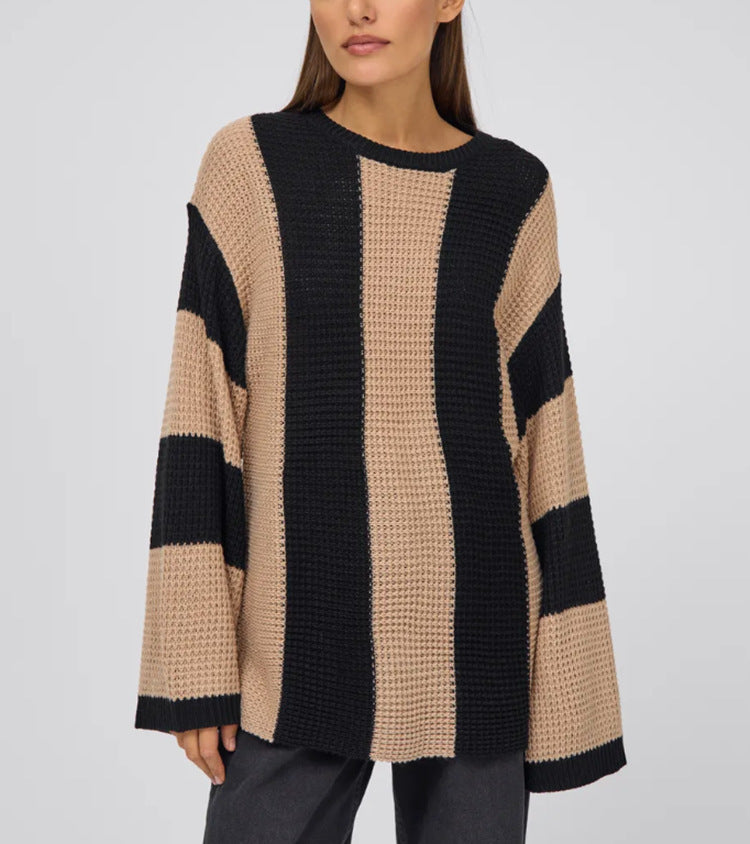 Casual knit sweater for women with wide stripes Lune London