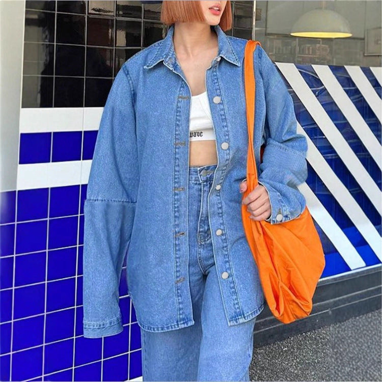 Women Oversized Denim Shirt Jacket with Extended Cut and Boxy Fit Amarae