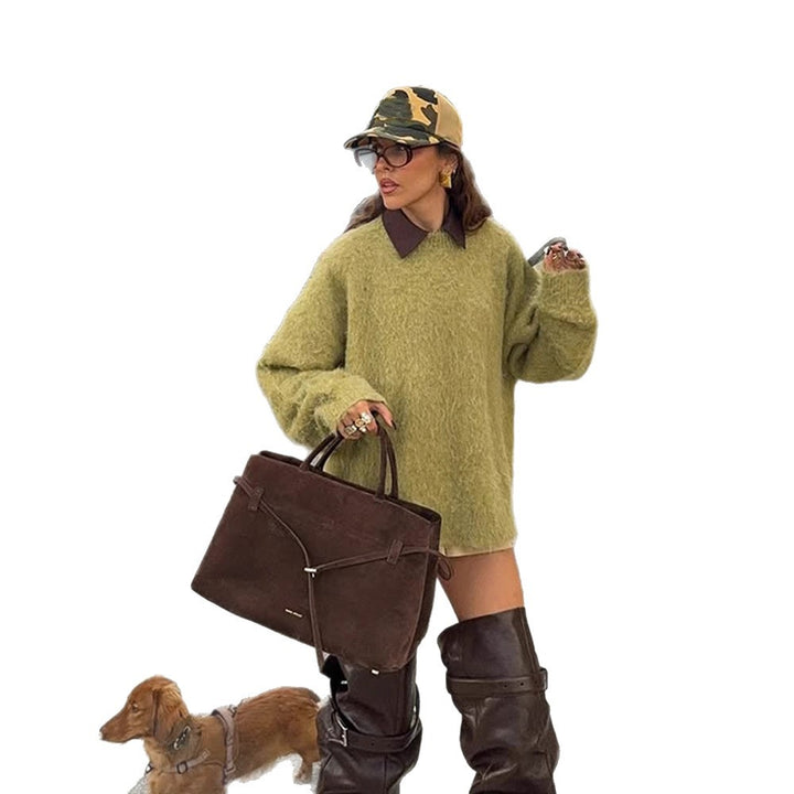 Women's Oversize Mohair Sweater Dress with High-Pile Knit and Casual Tunic Silhouette Amarae