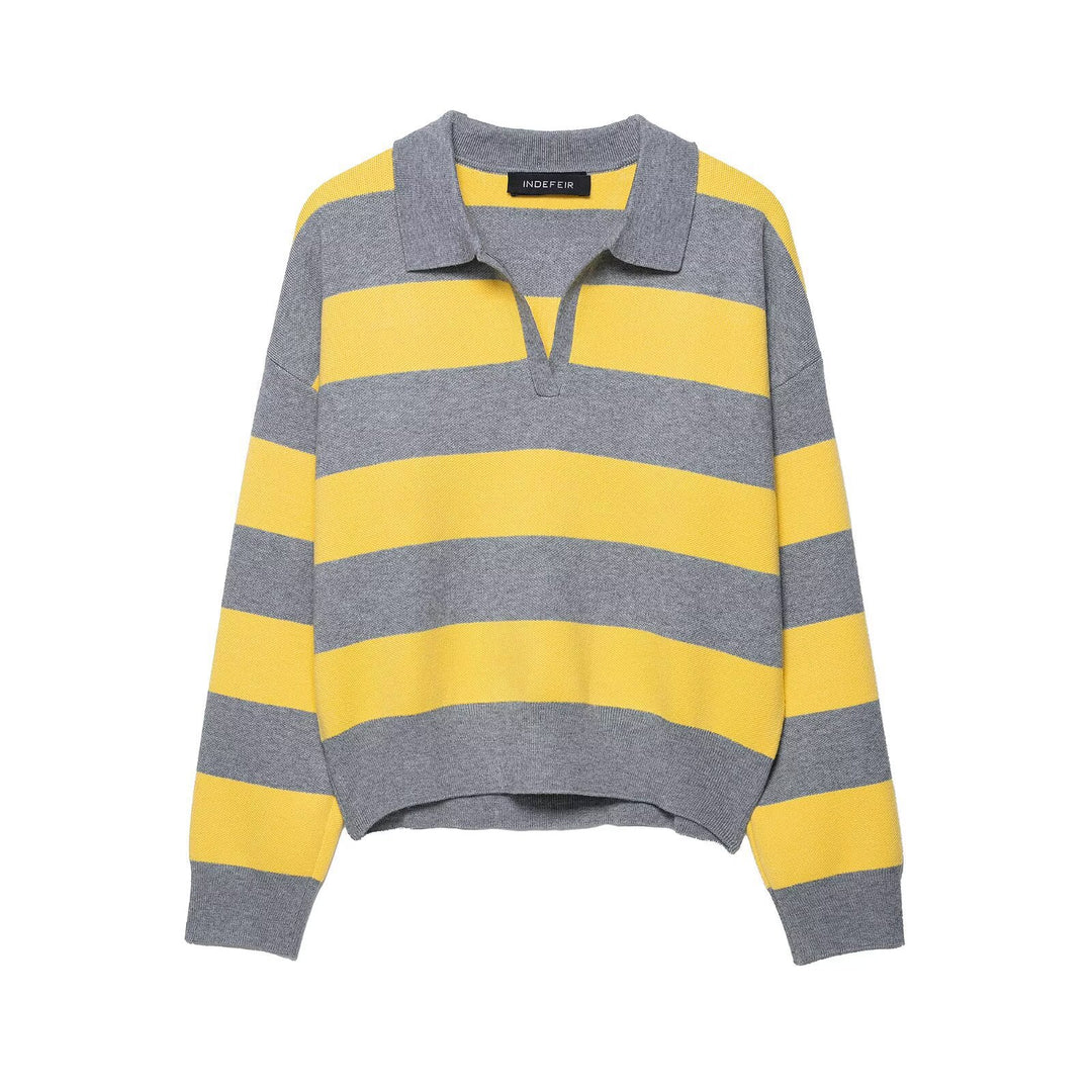 Wide patterned polo sweater for women with short sleeves Lune London