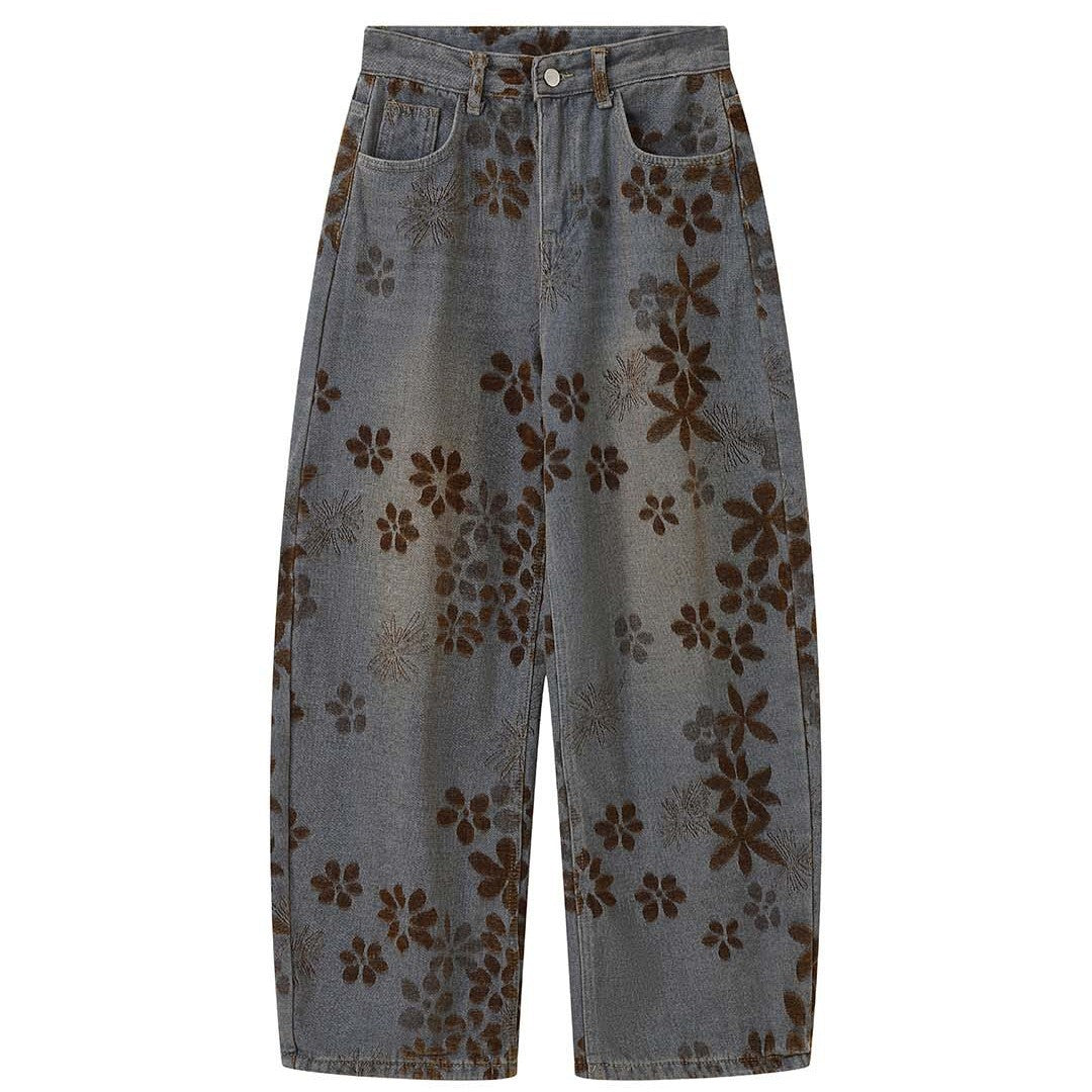 Women's High-Waisted Baggy Jeans with Floral Velvet Print Amarae