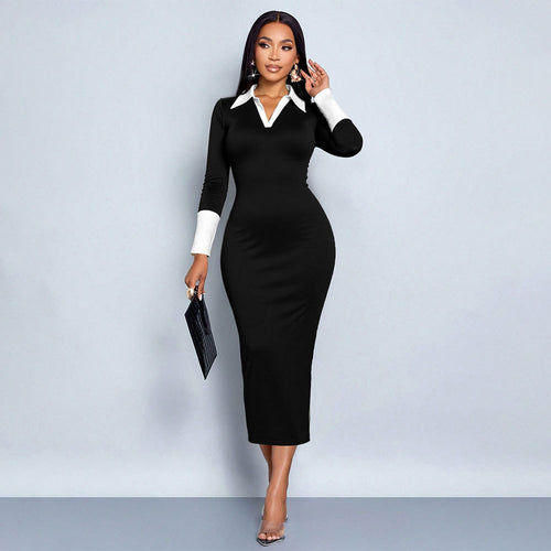 Robe midi pour femme avec col élégant et silhouette ajustée Chic & Stil