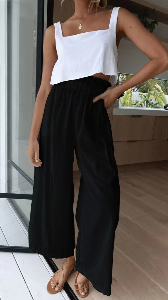 High-waisted palazzo pants for women with elastic waist and side pockets Lune London