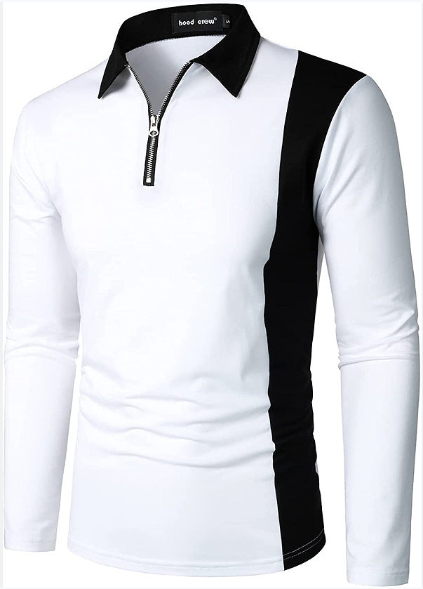 Men's Long Sleeve Polo with Modern Zipper and Contrasting Inserts Lune London