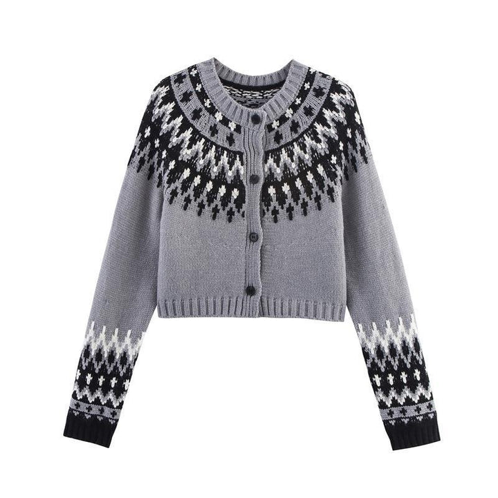 Ladies knitted winter coat with traditional pattern and buttons Lune London