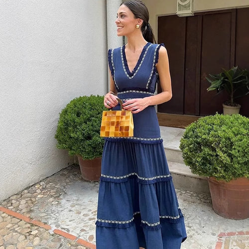 Maxi dress women with an elegant V neckline and ruffle details Amarae