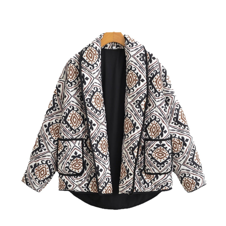 Women's Oversize Quilted Short Jacket in Kimono Style with Ethno Pattern Amarae