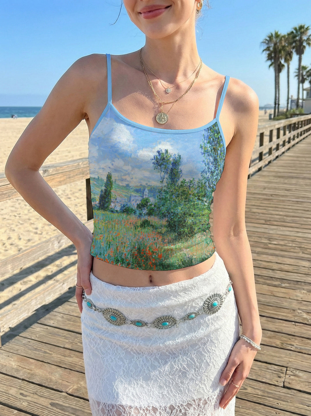 Women's crop top with floral pattern and adjustable straps Lune London