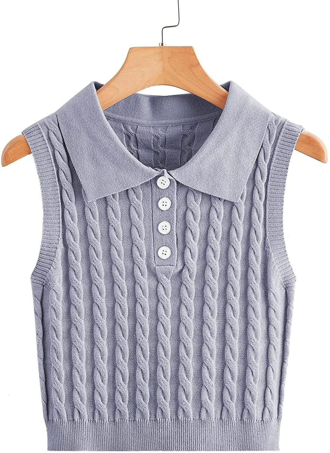 Woman knitted tank top with collar and button details Lune London