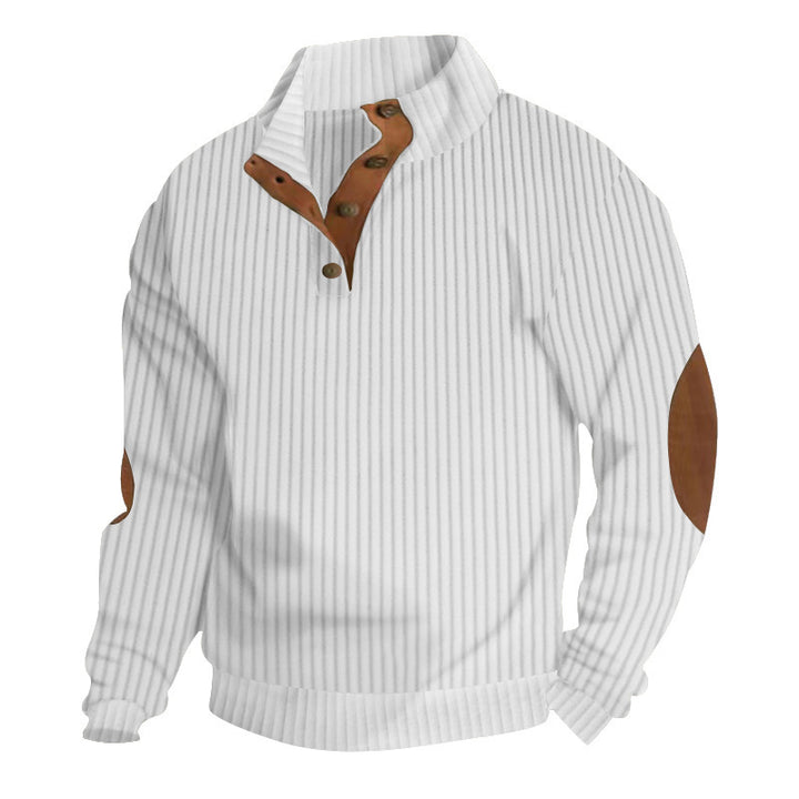 Elegant knit sweater for men with lapel collar and leather appliques Lune London
