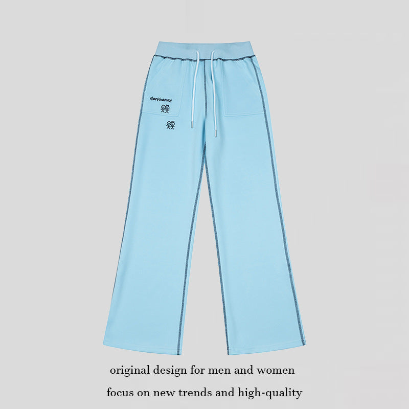 Women's Wide Lounge Pants with High Waist, Drawstring and Contrast Stitching Amarae