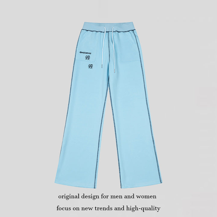 Women's Wide Lounge Pants with High Waist, Drawstring and Contrast Stitching Amarae