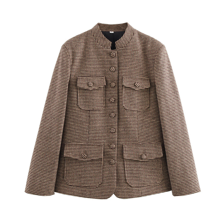 Elegant plaid jacket for women with continuous button placket and practical pockets Lune London