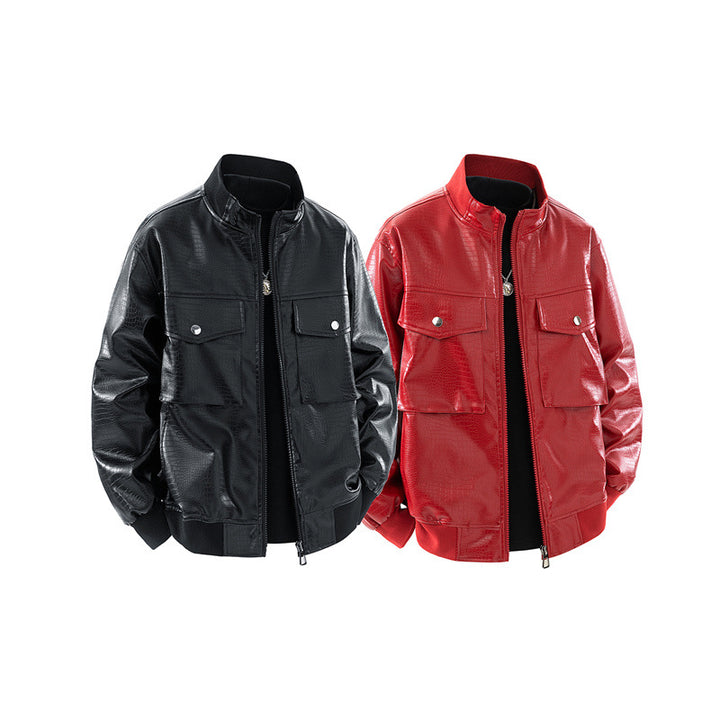 Men's faux leather bomber jacket with textured design and practical pockets Lune London